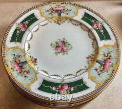 Set 7 antique Royal Worcester hand painted floral basket swag garland RARE plate
