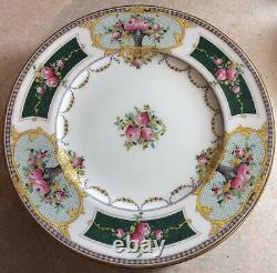 Set 7 antique Royal Worcester hand painted floral basket swag garland RARE plate