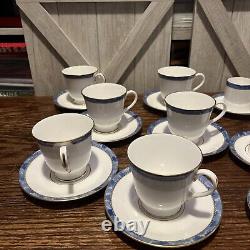 Set Of 12 Royal Worcester Medici Blue Cups & Saucers. (6 Tea/6 Expresso)