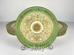 Set Of 18 Royal Worcester Cabinet Fruit Dessert Plates Gold Gilded and Green