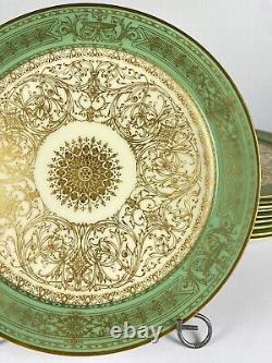 Set Of 18 Royal Worcester Cabinet Fruit Dessert Plates Gold Gilded and Green