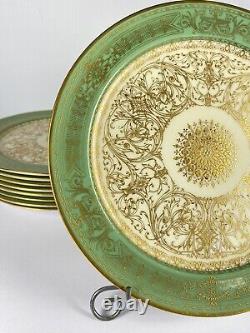 Set Of 18 Royal Worcester Cabinet Fruit Dessert Plates Gold Gilded and Green