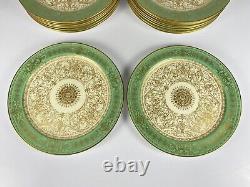 Set Of 18 Royal Worcester Cabinet Fruit Dessert Plates Gold Gilded and Green