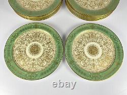 Set Of 18 Royal Worcester Cabinet Fruit Dessert Plates Gold Gilded and Green