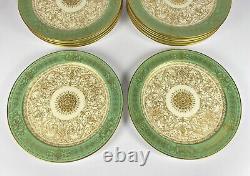 Set Of 18 Royal Worcester Cabinet Fruit Dessert Plates Gold Gilded and Green