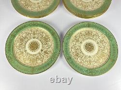 Set Of 18 Royal Worcester Cabinet Fruit Dessert Plates Gold Gilded and Green