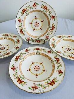 Set Of 4 Royal Worcester Chamberlain Orange Prince Regent 8 Rim Soup Bowls