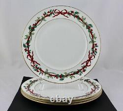Set Of 4 Royal Worcester Holly Ribbons Dinner Plate Mint