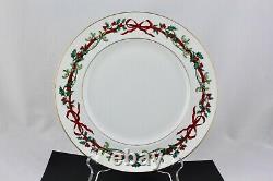 Set Of 4 Royal Worcester Holly Ribbons Dinner Plate Mint