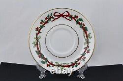 Set Of 6 Royal Worcester Holly Ribbons Saucers Mint