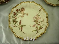 Set Of 8 Royal Worcester 1891 Blush Ivory Floral Plates 1416 Wide Gold