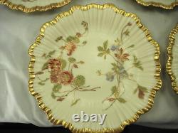 Set Of 8 Royal Worcester 1891 Blush Ivory Floral Plates 1416 Wide Gold