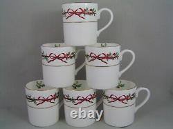 Set Of Six Royal Worcester Holly Ribbons Large Coffee Mugs