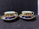 Set Of Two Royal Worcester Signed Gold Blue Tea Cup & Saucer With Fruits