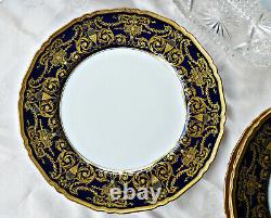 Set of 10 Premium Royal Worcester Cobalt Blue Service Plates, Raised Gold c. 1923
