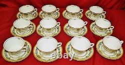 Set of 12 Royal Worcester Empire Mustard Porcelain Cups & Saucers