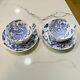 Set of 2 Royal Worcester Blue & White Dragon Tea Cup & Saucer c. 1938