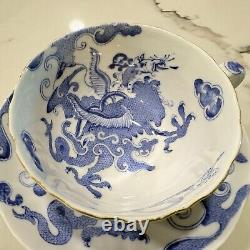 Set of 2 Royal Worcester Blue & White Dragon Tea Cup & Saucer c. 1938