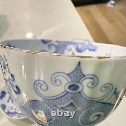 Set of 2 Royal Worcester Blue & White Dragon Tea Cup & Saucer c. 1938