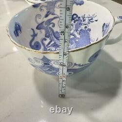 Set of 2 Royal Worcester Blue & White Dragon Tea Cup & Saucer c. 1938