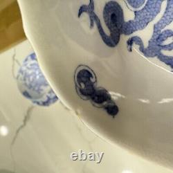 Set of 2 Royal Worcester Blue & White Dragon Tea Cup & Saucer c. 1938