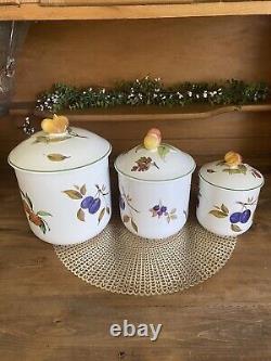 Set of 3 Royal Worcester 1986 Evesham Vale Fruit Finial Canisters NICE