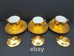 Set of 3 Royal Worcester Lustre Gold Jam Jar Lid Oven Fireproof Porcelain Plates