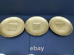 Set of 3 Royal Worcester Lustre Gold Jam Jar Lid Oven Fireproof Porcelain Plates