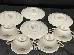 Set of 4 Royal Worcester FLORAL SWAG Bouillon Soup Bowls & Saucers