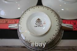 Set of 4 Royal Worcester Lady Evelyn Pattern Footed Cream Soup Bowl & Saucers #2