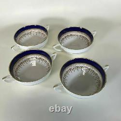 Set of 4 Royal Worcester Regency Cobalt Blue Regency Flat Cream Soup Bowl