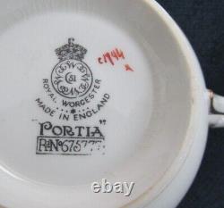 Set of 5 Antique Royal Worcester PORTIA Cream Soup Bowls and Saucers- circa 1922