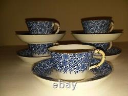 Set of 5 Blue & White Royal Worcester Tea Cups & Saucers Abram French Boston