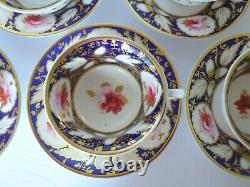 Set of 6 Antique Royal Worcester Cobalt Blue Roses Cups & Saucers