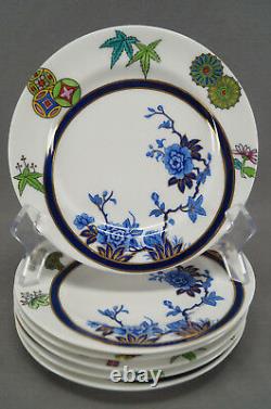 Set of 6 Royal Worcester B315 Cobalt & Multicolor Aesthetic 6 7/8 Plates 1878