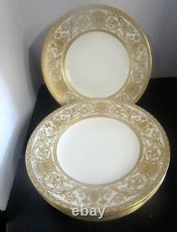 Set of 7 Royal Worcester EMBASSY 8 Salad Plates-White Rim, Gold Filigree