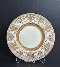 Set of 8 Antique Royal Worcester England Gold Encrusted Dinner Plates