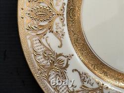 Set of 8 Antique Royal Worcester England Gold Encrusted Dinner Plates