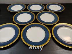 Set of 8 ROYAL WORCESTER (1926) Cobalt Blue & Gold 9 Luncheon Plates