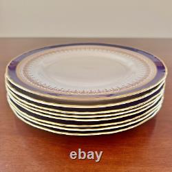 Set of 8 Royal Worcester England Regency Blue Dinner Plates 10 7/8 EUC