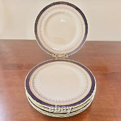 Set of 8 Royal Worcester England Regency Blue Dinner Plates 10 7/8 EUC