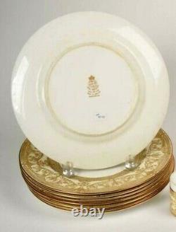 Set of 8 Royal Worcester Gold Harewood Pattern Gilded Dinner Plates 10.5 NICE