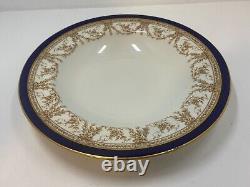 Set of 8 Royal Worcester Soup Bowl Plate Cobalt Blue Band Gold Rim 10 inch 5491