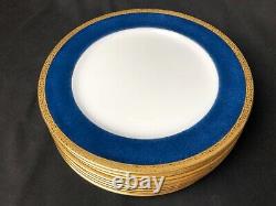 Set of 9 Royal Worcester 10&3/8Dinner Plates 1&1/2 Blue Band Shreve & Co