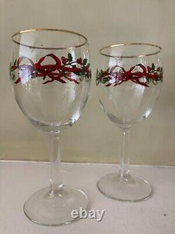 Set of Four (4) Royal Worcester Holly Ribbons Wine Glasses with Box