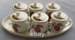 Set of SIX Royal Worcester EVESHAM GOLD Pot de Crème Cups w Serving Tray Mint