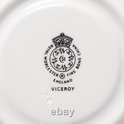Set of Six (6) Royal Worcester Viceroy Platinum Trim Cream Soup Bowls & Saucers