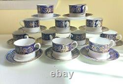 Superb! 12xRoyal Worcester Sandringham Cobalt Blue, White Gold teacups and plates