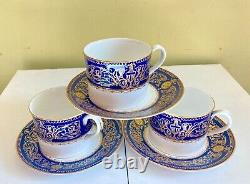 Superb 3 x Royal Worcester Sandringham Cobalt Blue and Gold teacup withsaucers
