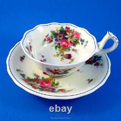 Unusual Handle Floral Bouquet Roseland Royal Worcester Tea Cup and Saucer Set